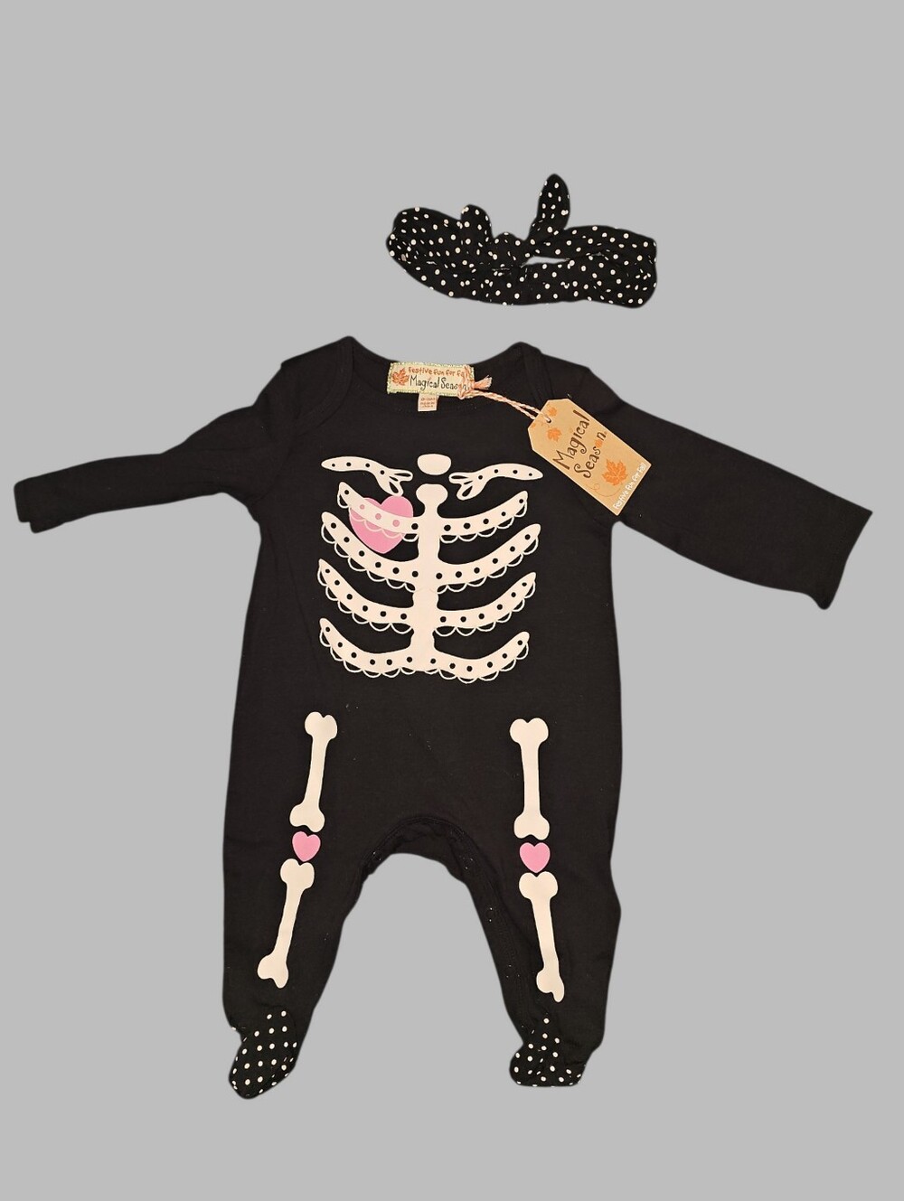 Nwt! Girls skeleton 💀 sleeper with matching headband